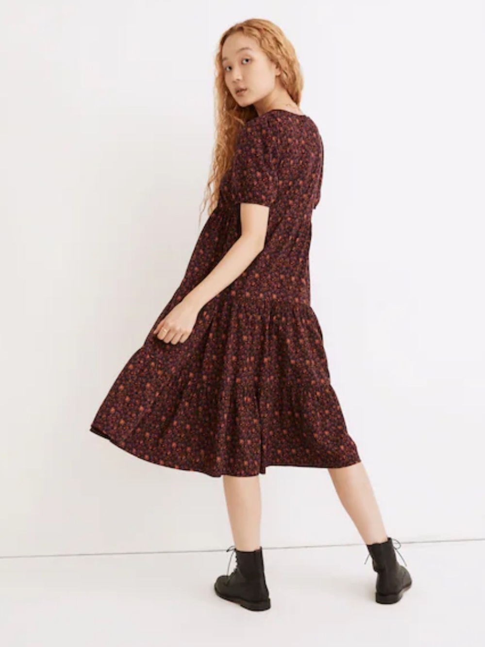 Madewell Aidy Square-Neck Tiered Midi Dress in Orchard Floral size 14 - Picture 4 of 12